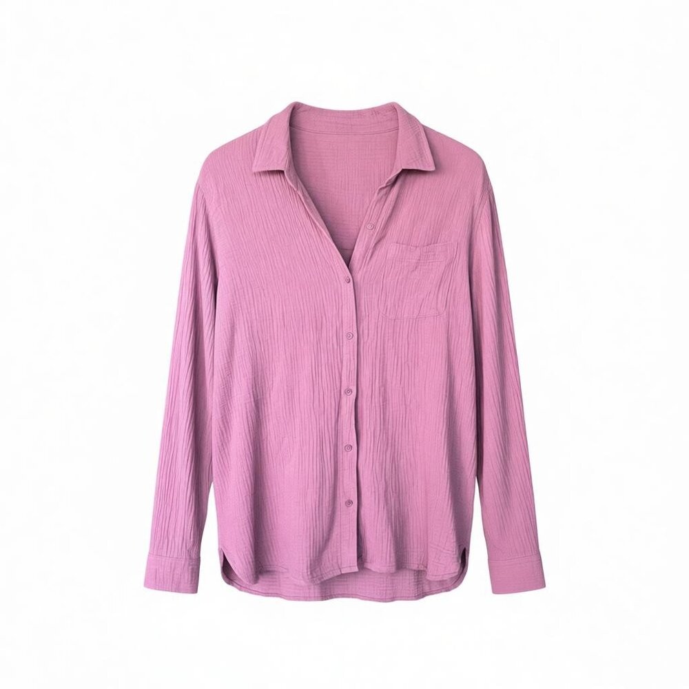 Anne Klein Textured Gauze Button-Down Shirt in Dusty Rose – Size XL